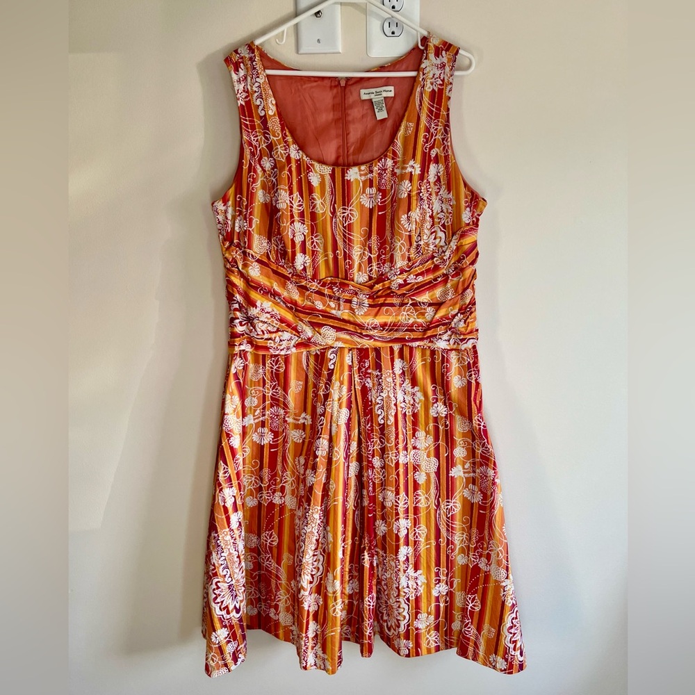 Amanda Smith Women Sleeveless Dress Orange Stripe Size 16W Plus Summer Sun